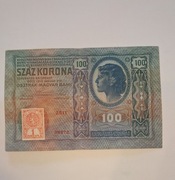 Czechosłowacja 100 korun 1919 (1912) ze znaczkiem.