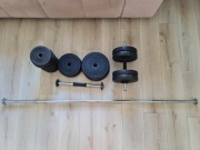 Zestaw obciążeń, gryf prosty, sztangielki, hantle, zaciski