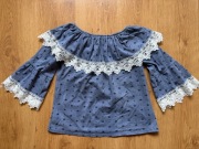 Bluzka Hiszpanka w gwiazdki z koronką