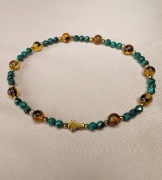 Bransoletka różaniec kamienie malachit bursztyny krzyżyk prezent pamiątka 