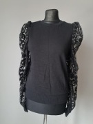 Czarna bluza z koronkowy rękawami s/36 kappahl