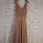 Piękna długa złoto - beżowa sukienka 