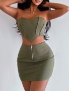 seksowny komplet spódnica + top w khaki r. 36  S SHEIN