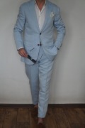 Garnitur lniany od Tessuti Di Sondrio Suitsupply błękitny Slim 94 letnia