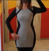 H&M czarno-biała zimowa sukienka do kolana S/M