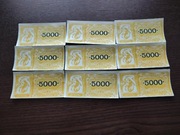 Banknoty pieniądze - 5000 dukatów, do gra Fortuna, stara planszówka z PRL