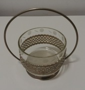 Cukiernica metalowa szklany wkład zdobiona PRL jak nowa