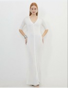 Karen Millen S 36 elegancka długa biała sukienka rybka wiskoza