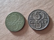 Polska, 2x 5 groszy 1923 i 1938 II RP stan