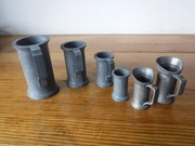 2 rodzaje starych zabytkowych miarek cynowych 6 sztuk ZOBACZ 