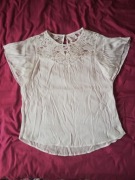 Bluzka z koronkowym dekoltem koronką biała L/XL