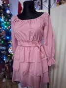 Sukienka czerwona kratka z falbankami 