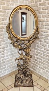 Duże podłogowe lustro Tremo secesyjne drewniane rzeźbione 170cm vintage