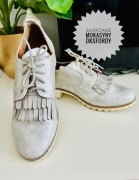 Skórzane szaro srebrne mokasyny loafers półbuty oksfordy Texto 40