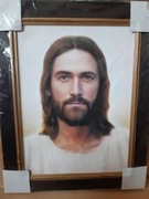 Obraz z wiz. Jezusa na płótnie w ciemnej drewn. ramie duży