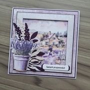 Kartka na emeryturę, urodziny, motyw lawendy