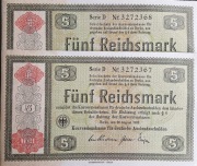 + Reichsmark +  2 x 5  Marek + 1933 / 34 + Kolejne Numery + Rzadkosc ! 