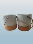 OSŁONKA NA DONICZKĘ BIAŁA DREWNO WISZĄCA SZNUREK boho ZESTAW 2 SZT