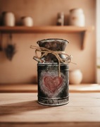 METALOWA KANKA DEKORACYJNA – RĘCZNIE MALOWANY WAZON SHABBY CHIC – SERCE 