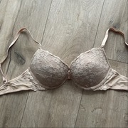H&M koronkowy biustonosz wzór w kwiaty push up 75c nude