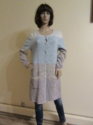 OLEANA długi norweski sweter pastelowy wzór jak nowy 75% merino 25% silk_ L