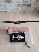 Zestaw BDSM obroża+korek analny L/XL+dildo 