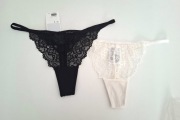 Figi tanga, thong, stringi koronkowe, M, czarne + białe - 2 szt. - H&M