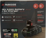 NOWY akumulator PARKSIDE 12V 2,5Ah PAPK 12 2.5 B1 i ładowarka 6A 