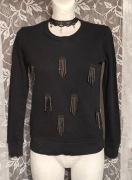 Czarna bluza frędzle cyrkonie Ochnik XXS bawełna ściągacze oldmoney casual