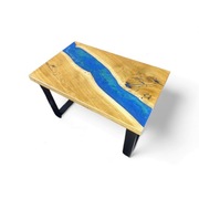 Stolik kawowy 73x45 dąb i perłowa żywica.