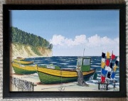 Obraz Orłowo łodzie kuter 30X40 na płótnie ręcznie malowany