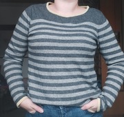 Benedetta b. Italy sweter damski wełna kaszmir szary w paski S 36 M 38