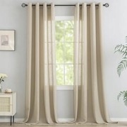 Deconovo Półprzezroczyste zasłony lniane do salonu, na przelotkach 140x180