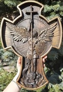 Piękna bogatozdobiona Figurka kolekcjonerska Archanioł Michał Krzyż Ikona.