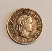 Moneta Szwajcaria 10 rappenów 1896r Rzymska bogini wolności.