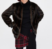 NOWA SUPER KURTKA FUTERKO WSTAWKI SKÓRA BRĄZ ZARA S 36