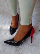 (41/42) Czarno - czerwone czółenka wieczorowe szpilki, NOWE 