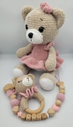 Zestaw powitalny Miś grzechotka zawieszka do smoczka prezent Baby Shower 
