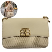 Torebka damska beżowa elegancka na łańcuszku listonoszka klasyczna