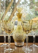 Komplet  kryształowy karafka + kieliszki do wina 6 szt. szkło Vintage retro