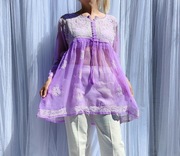 Bluzka tunika fioletowa S M haftowana etno boho orient szyfon lekka na lato