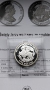 Anglia 5 Funtów 2008 r Święty Jerzy że smokiem srebro z certyfikatem 