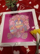 Ręcznie malowany miś, obraz , antyrama . 