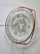 Szklany Talerzyk Deserowy Vintage w Miedzianym Stojaku