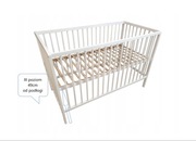 Łóżeczko niemowlęce białe drewniane materacem i szufladą cichy domyk 