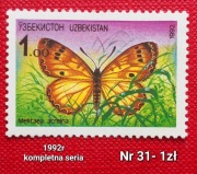 Znaczki fauna:31: motyle, owady- Uzbekistan 1992r **