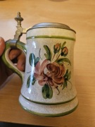 Kufel ceramiczny z cynową pokrywką  Rein Zinn Germany ręcznie malowany