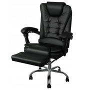 Fotel biurowy obrotowy BOSS z podnóżkiem - czarny eco SKÓRA 