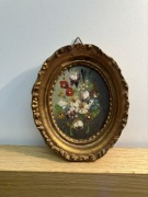 obraz olejny kwiaty WLOSKA MINIATURA rama prawdopodobnie drewno zlocone