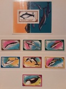 Mongolia 1990 Mi 2141-7 + bl 150 delfin wale piękny komplet idealna pozycja